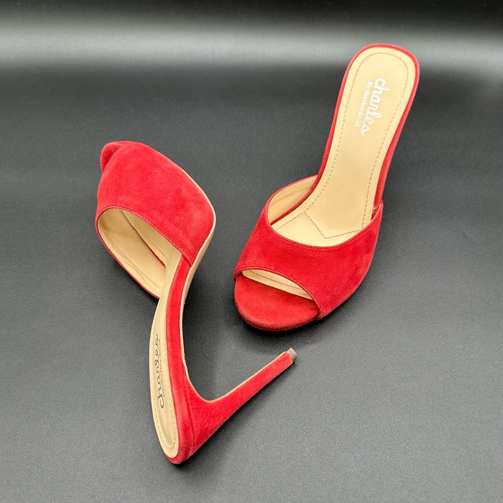Charles by Charles David Size 8M Red Suede Sandals Open Toe Mule Heel
